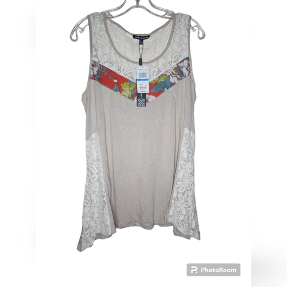 Cable & Gauge women's beige designed sleeveless high-low top size XL - Picture 2 of 8